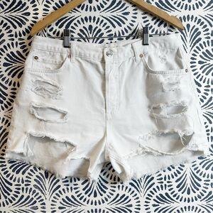 Free People We The Free Maggie Mid Rise Distressed Denim Jean Shorts Button Fly